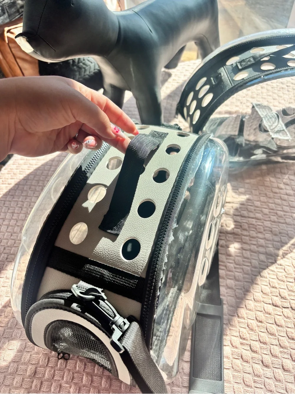 Transparent Black PET Carrier Backpack with Clear Front!! SHOULDER STRAP ❗️🐾😍